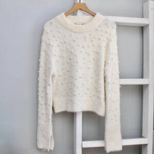 H&M Cream Beaded Pearl Pullover Crewneck Alpaca Blend Knit Jumper Sweater Medium